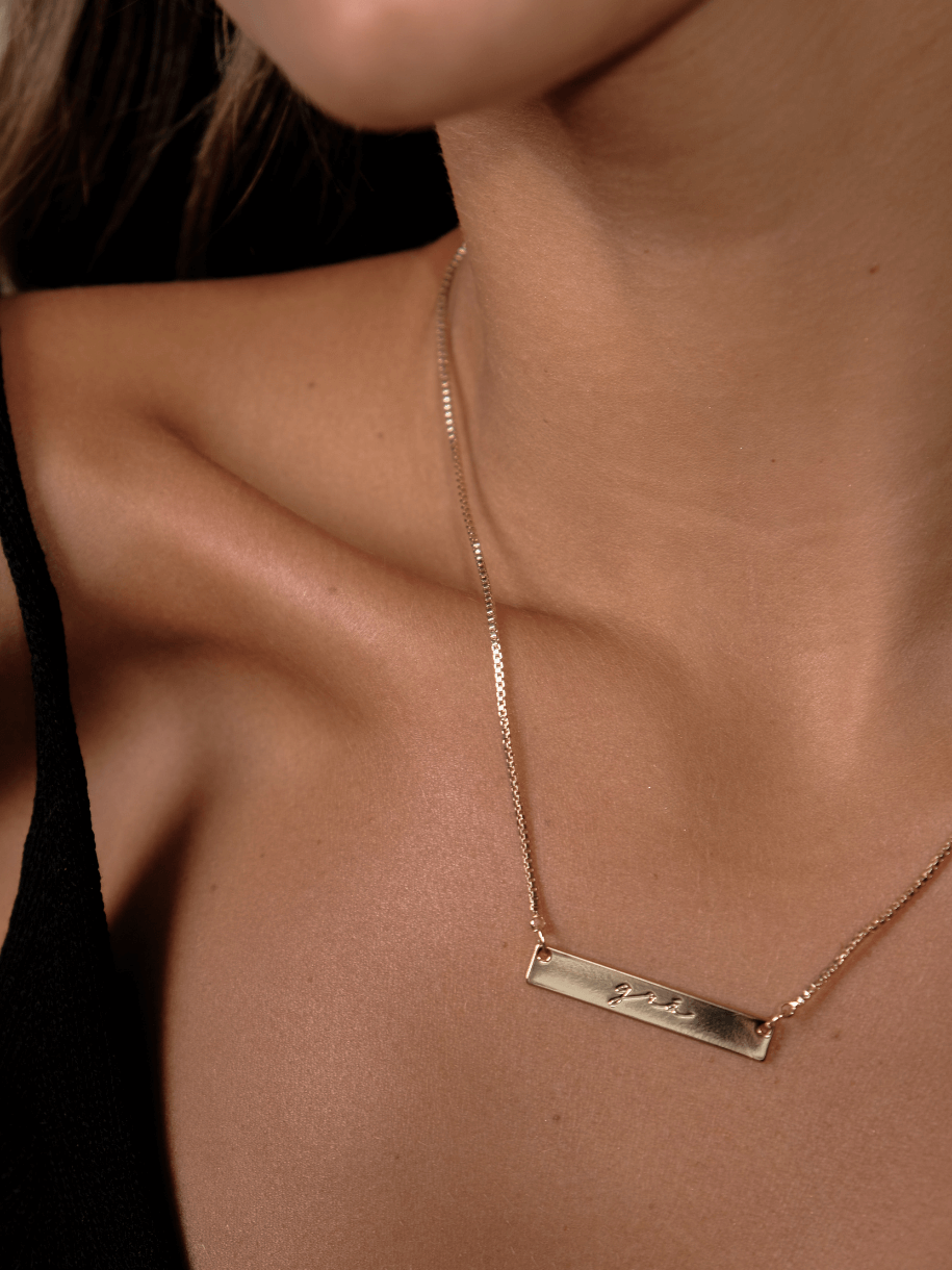 Gold bar personalised necklace deals