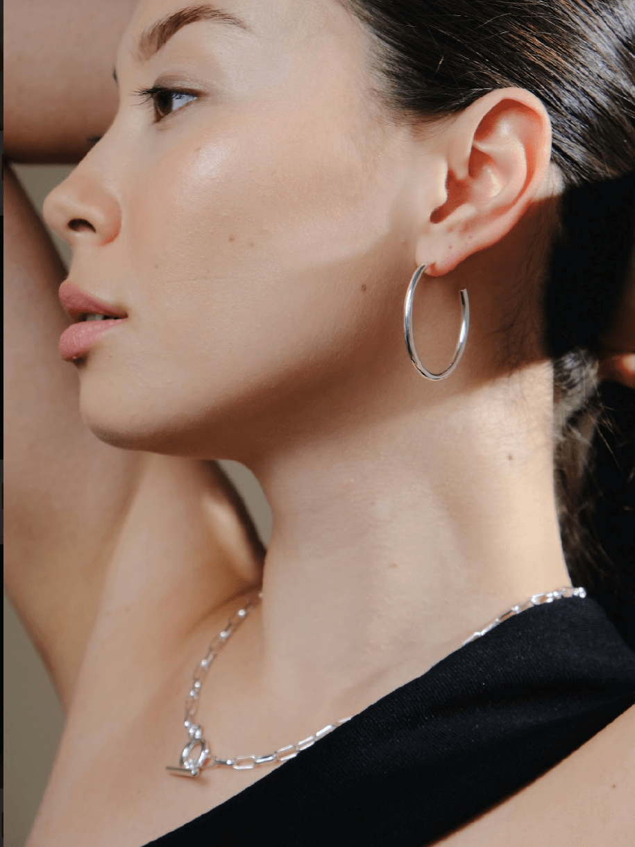 Medium sized hoop earrings silver on sale