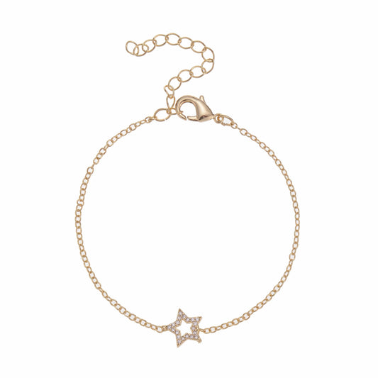 Gold bracelets featuring a star-shaped charm with stones.