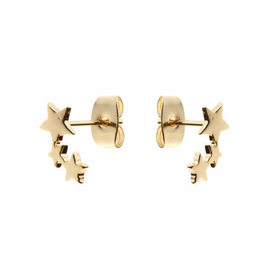 Gold plain triple three star stud earrings