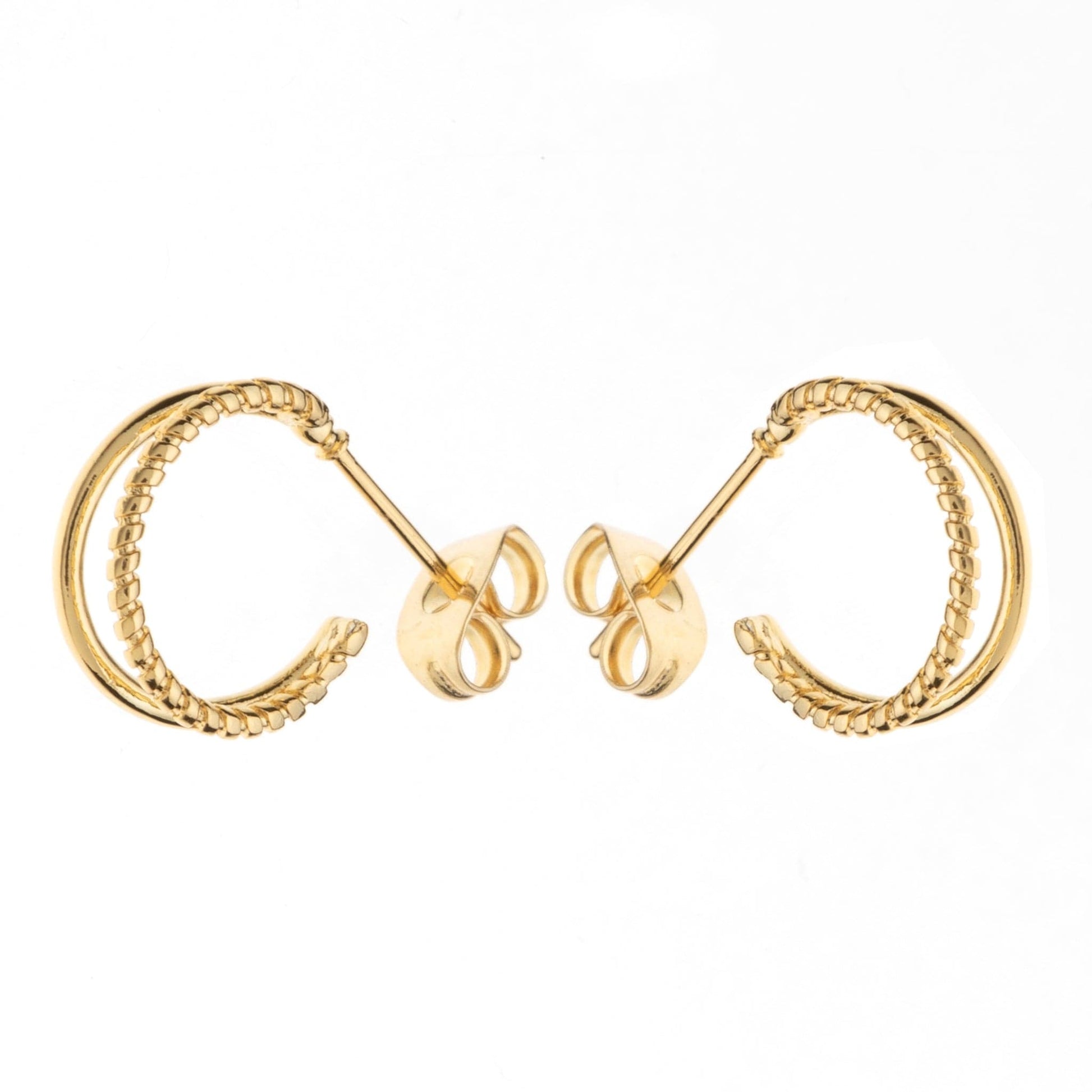 Double bar twisted gold mini hoop earrings