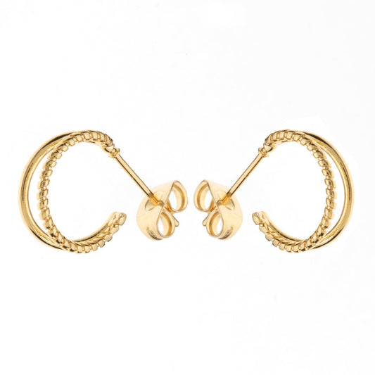 Double bar twisted gold mini hoop earrings