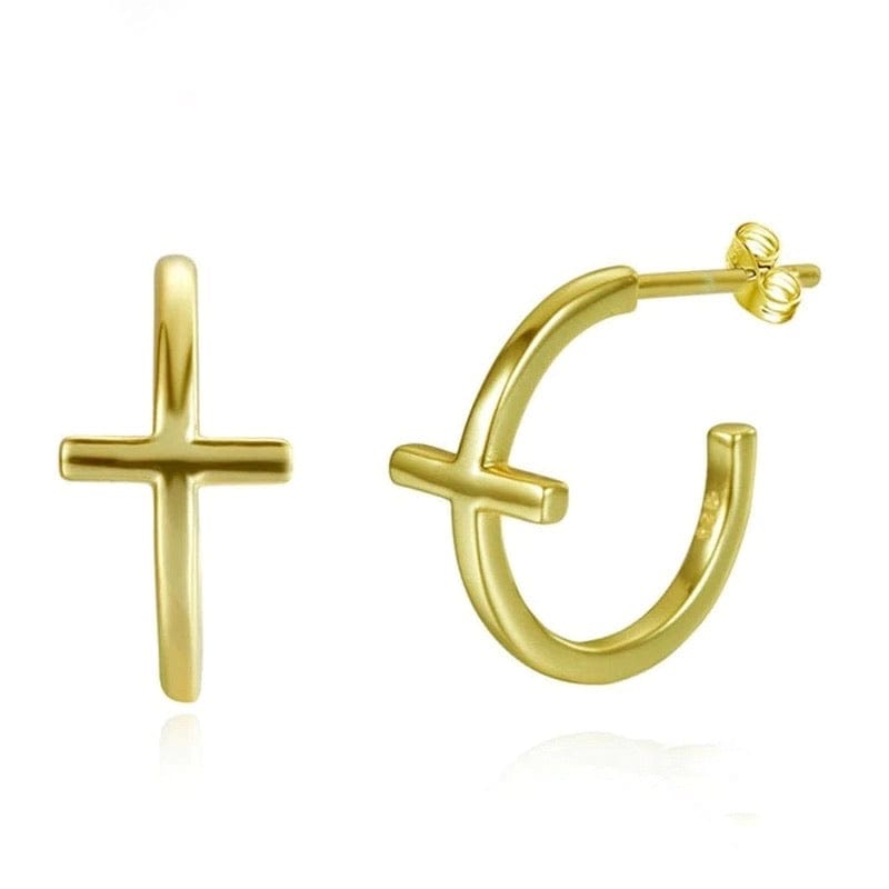 Plain Gold huggie cross detailed hoop
