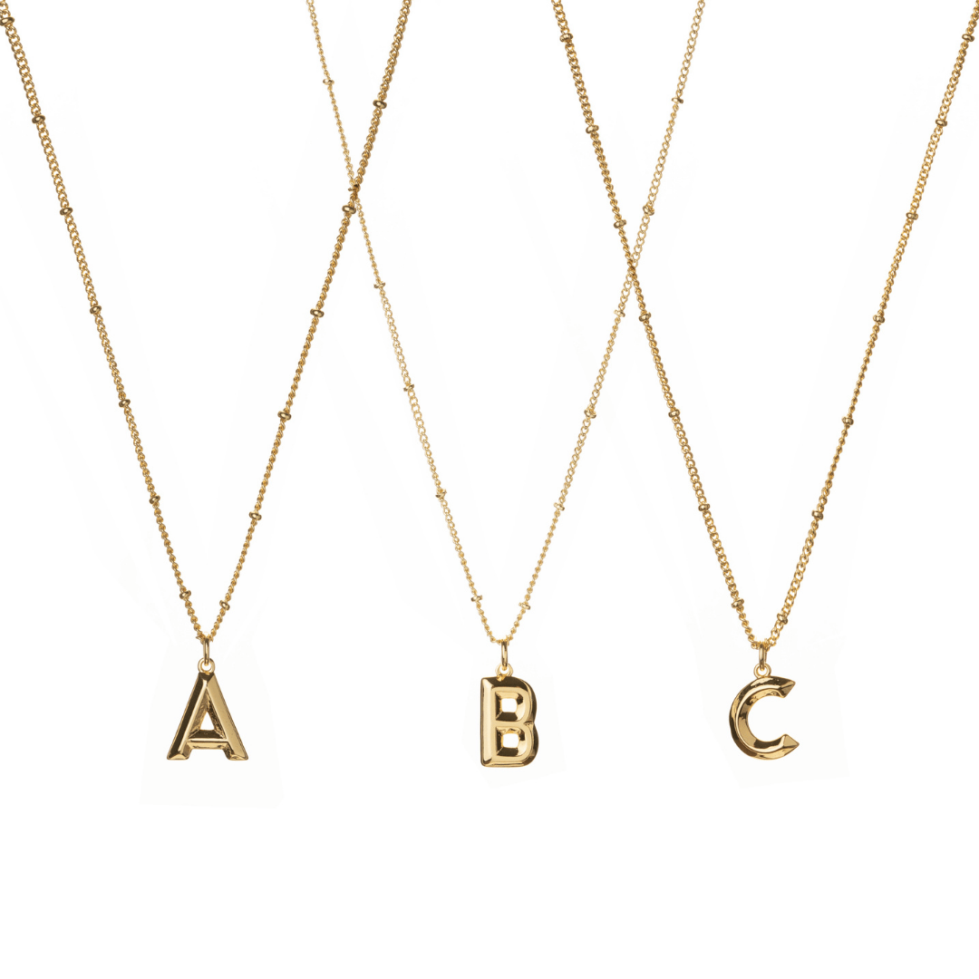 Chunky initial thin beaded necklace gold