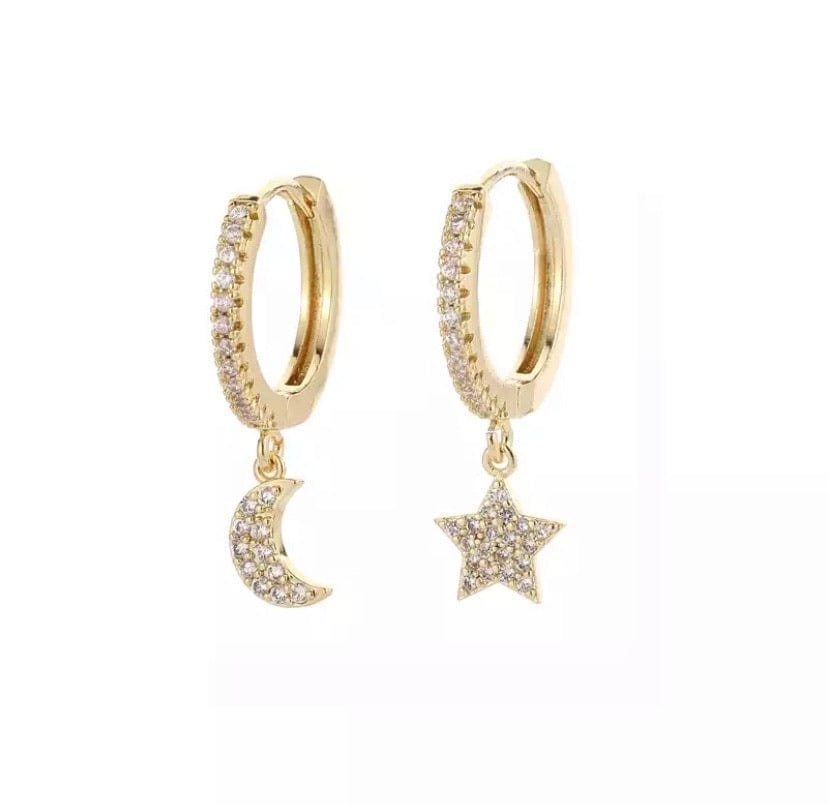 Moon and Star Huggie Hoops | Gold Huggie Hoops | – Betty and Biddy