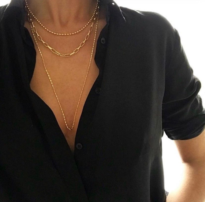 Paperclip link layering medium necklace gold 