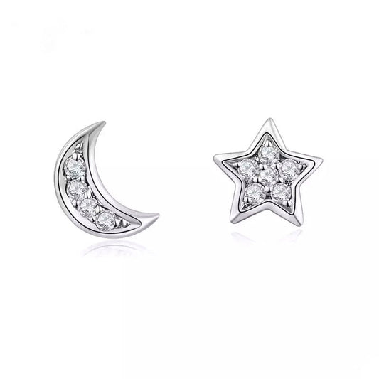 moon and star stud earrings sterling silver