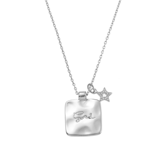 Silver Gra love Irish disc necklace with petite diamante open star 