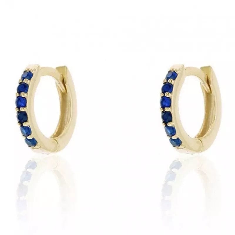 Blue and gold huggie hoops