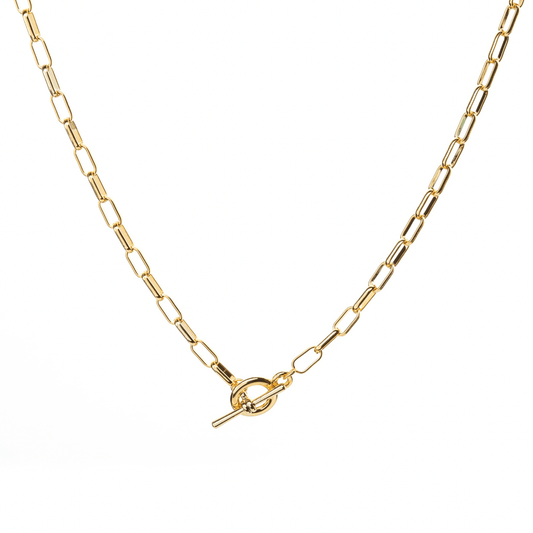 chunky gold link and toggle tbar necklace chain