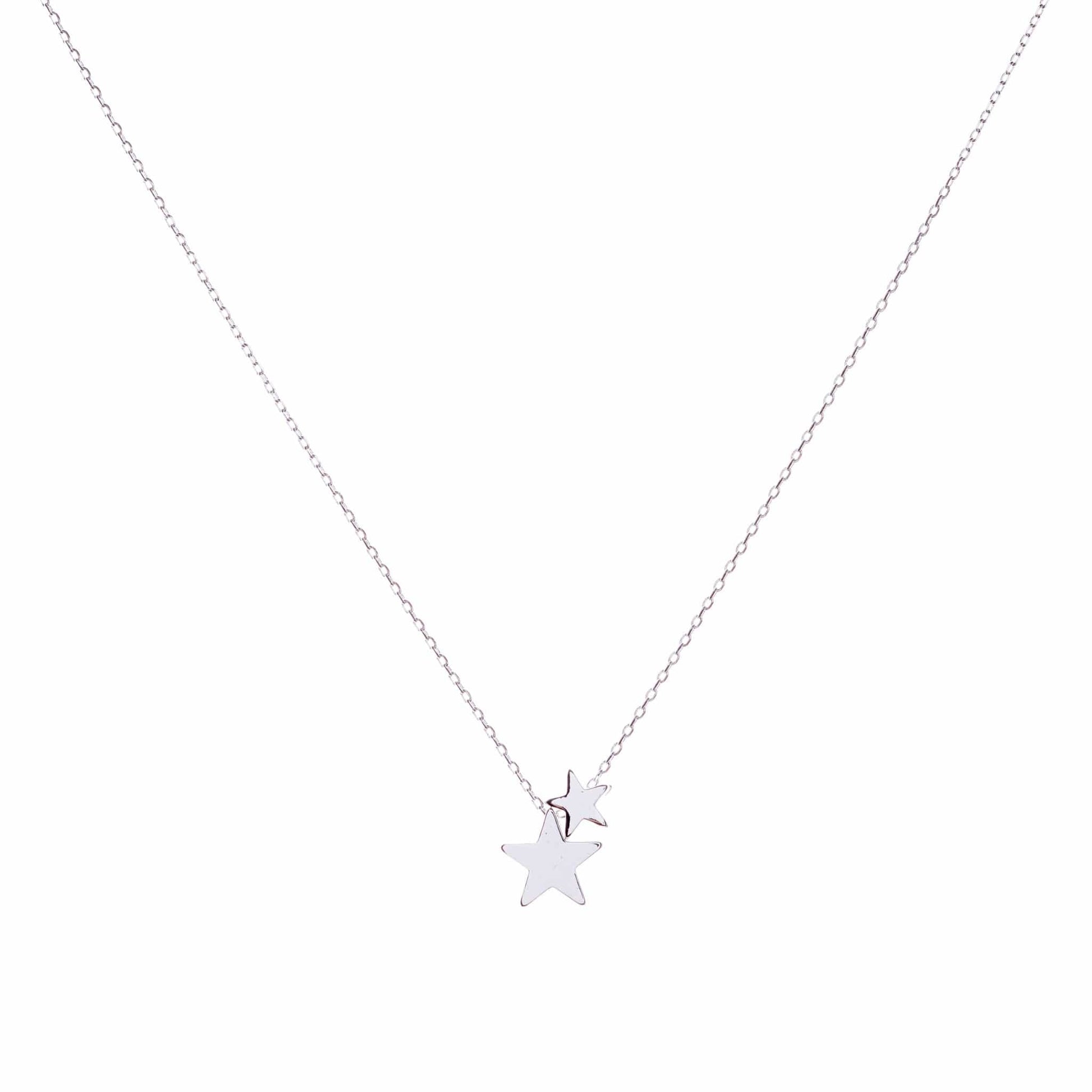 Two silver stars stacked on a delicate silver chain
