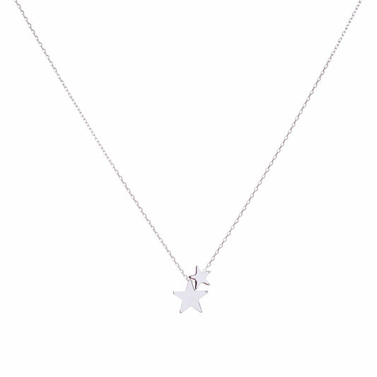 Two silver stars stacked on a delicate silver chain