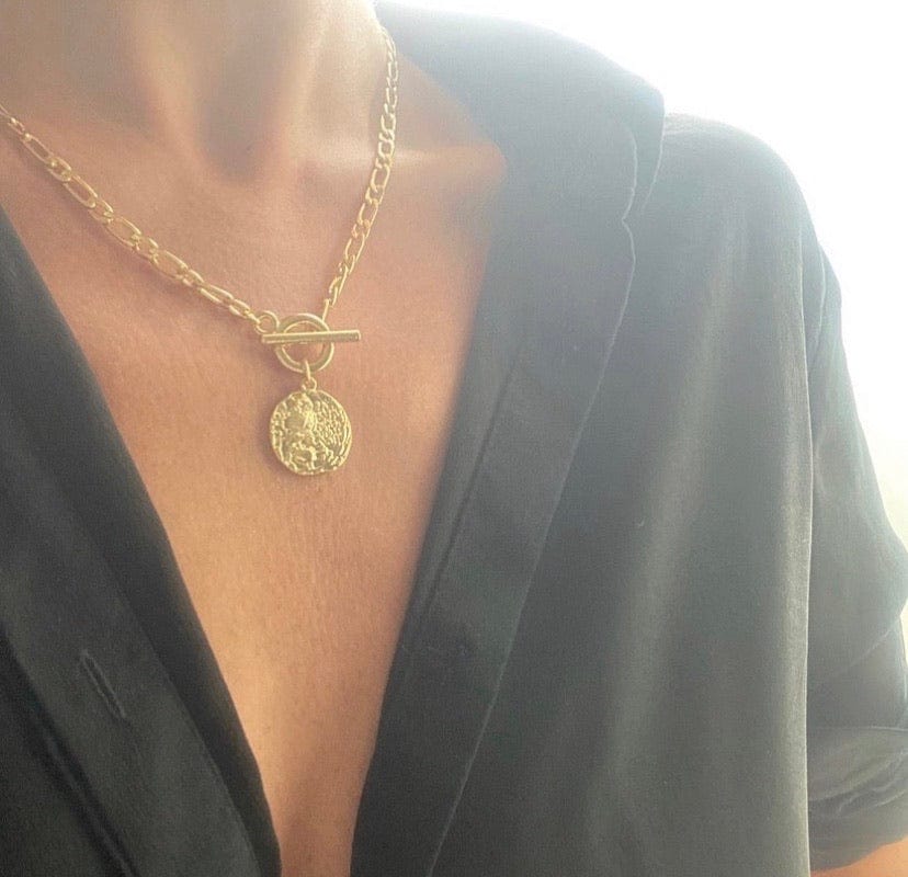 gold coin toggle necklace