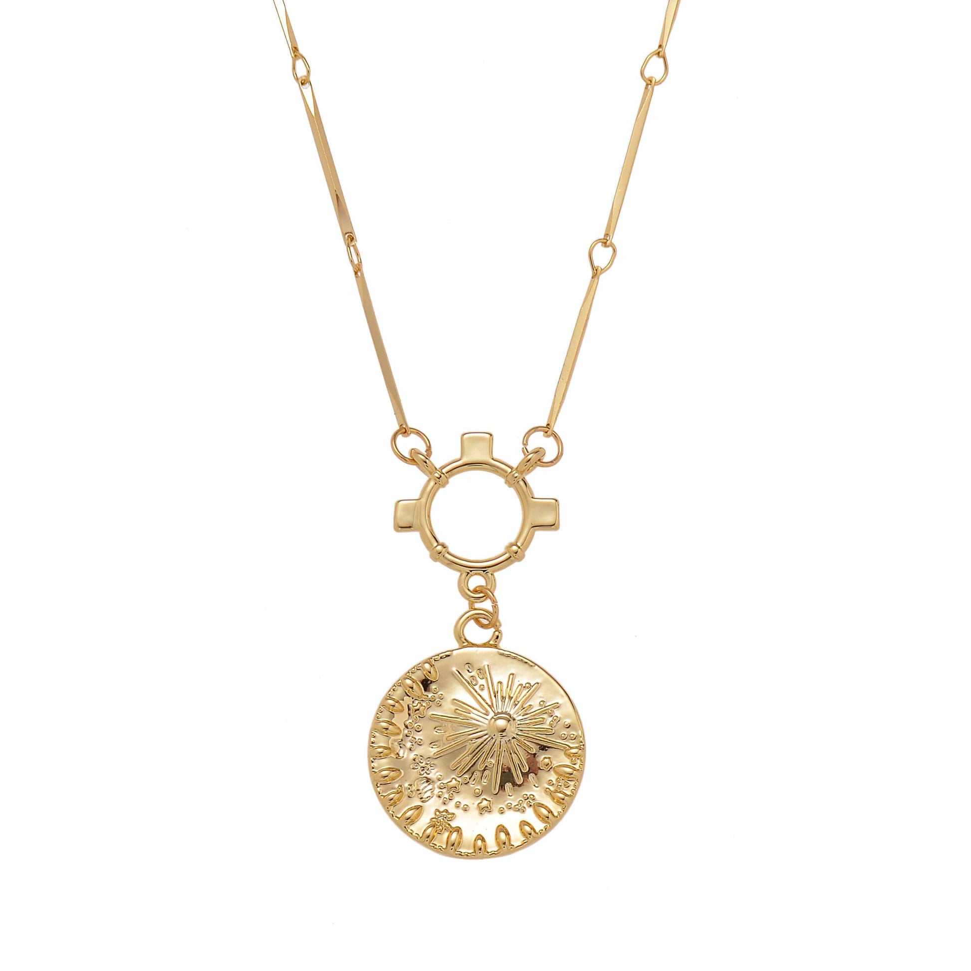 Supernova gold coin engraved pendant