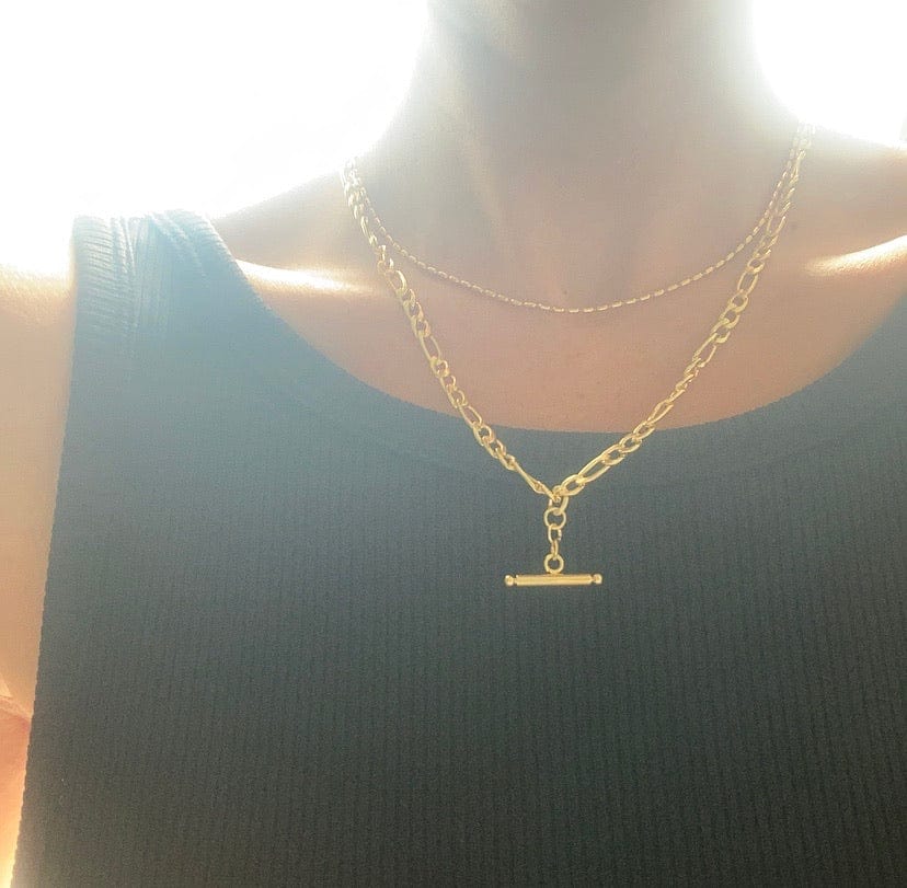 Gold T-bar figaro necklace for layering 