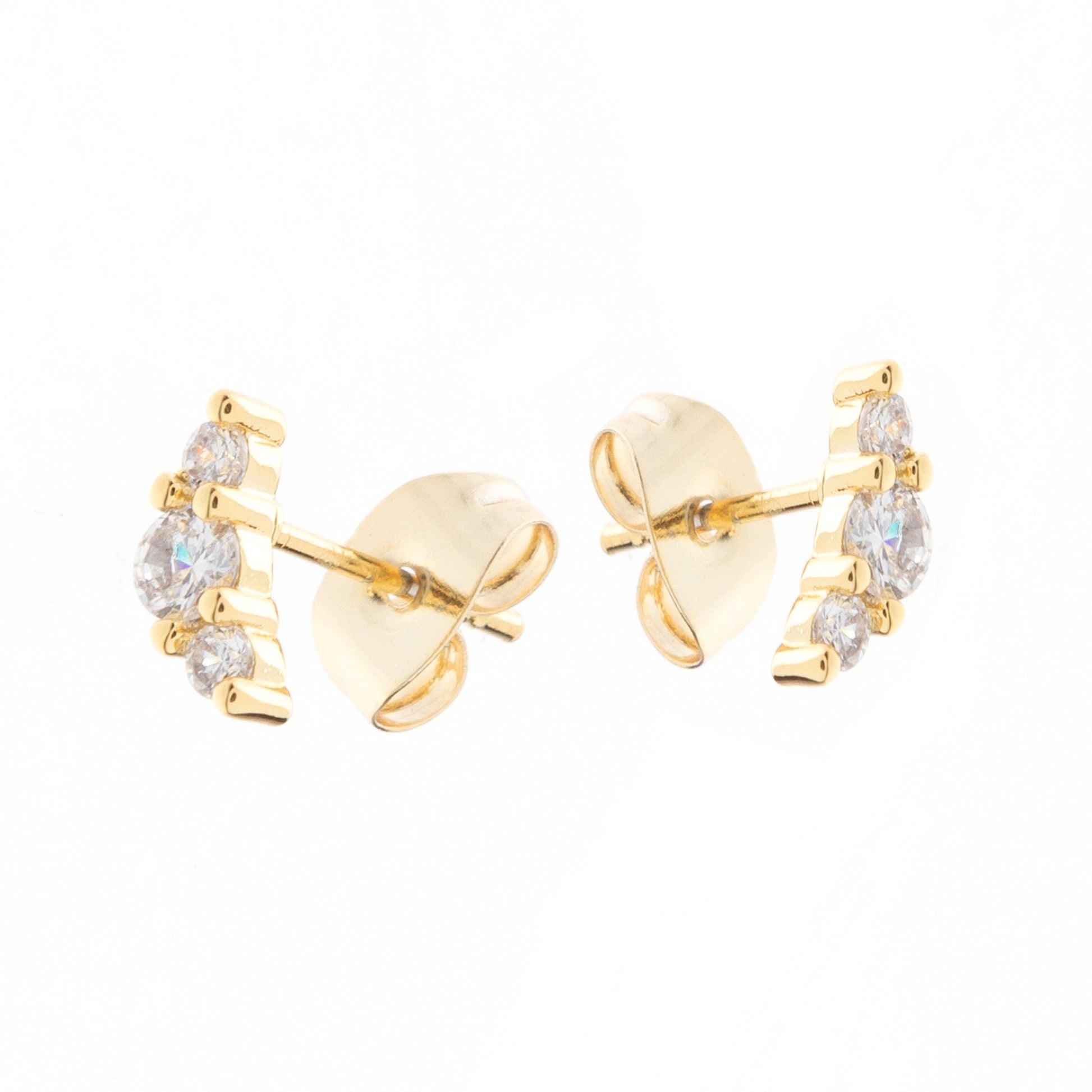 Curved gemstone gold stud earrings