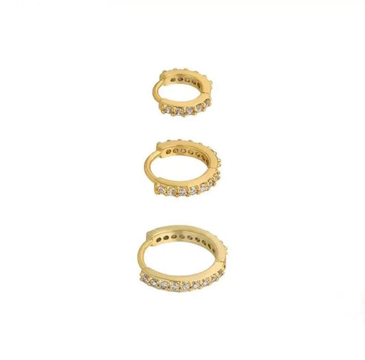 Trio gold diamante hoop set. Three different sizes for layering 