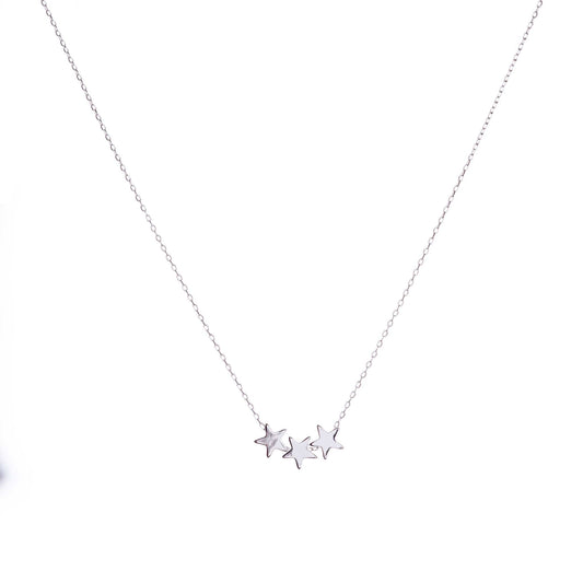 Trio star charm delicate silver necklace 