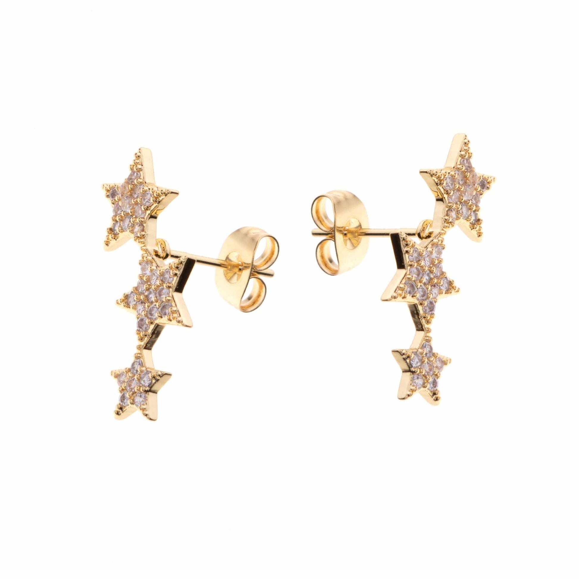 Triple diamante star stud earrings