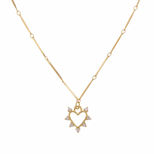 Crystal open love heart gold necklace 
