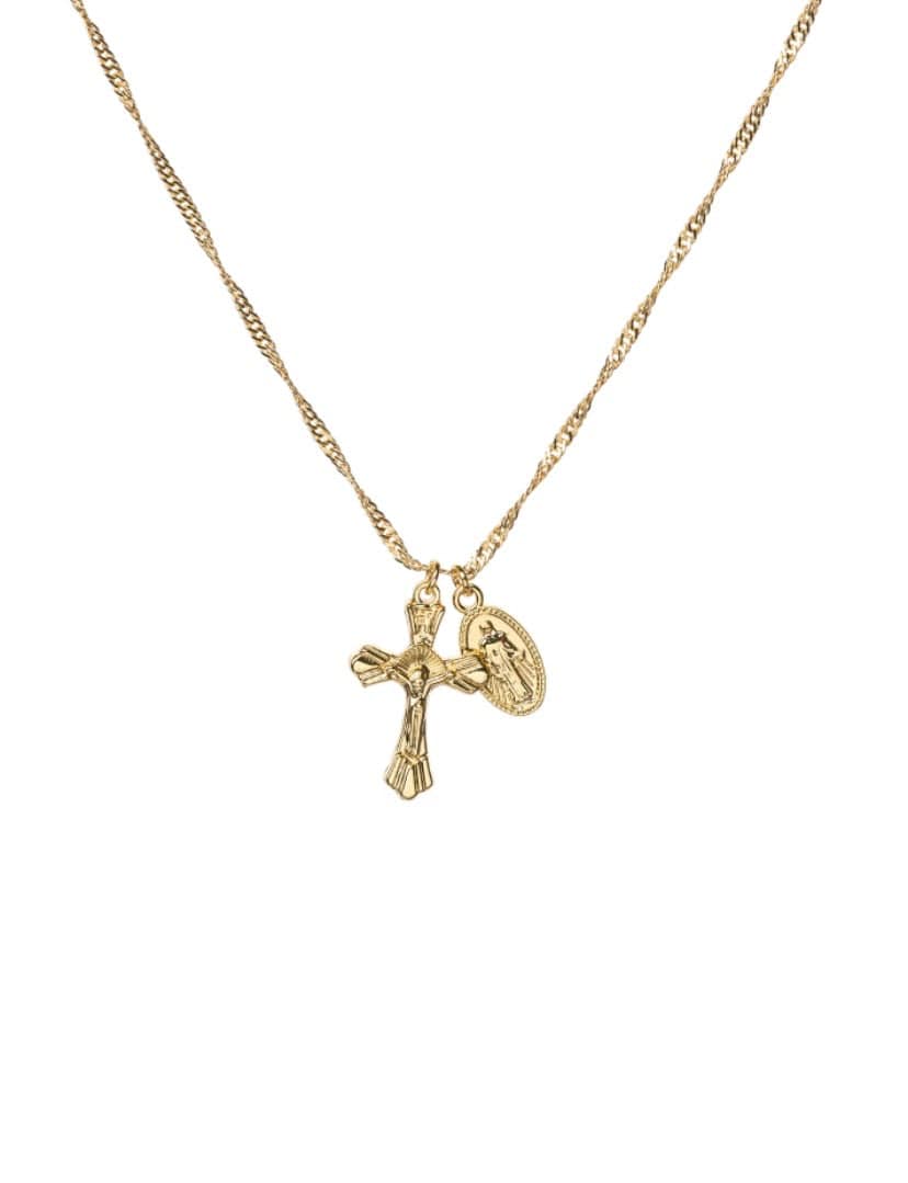 Cross and coin gold pendant necklace