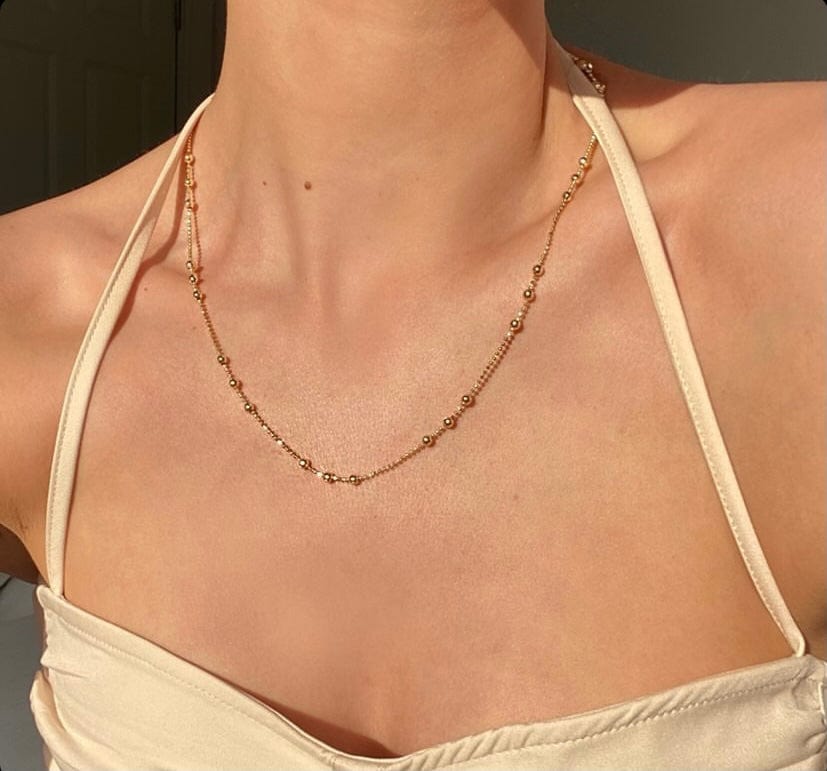 delicate beaded ball gold 19 inches necklace 